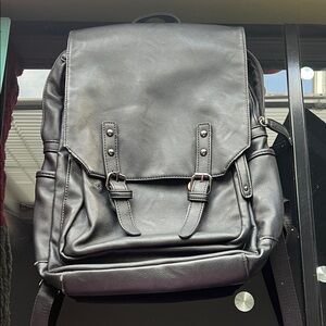 Stylish Black Leather Backpack